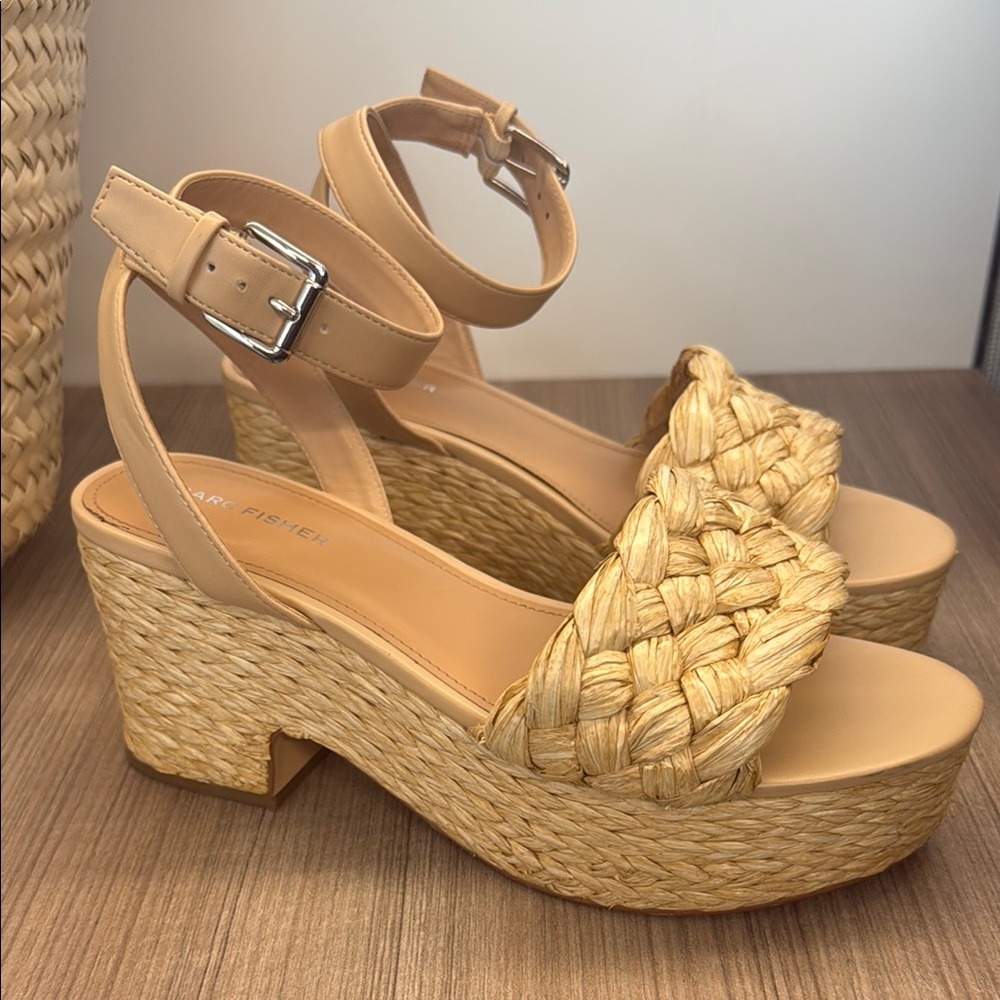 Marc Fisher Tan Wedge Espadrilles with Braided Design